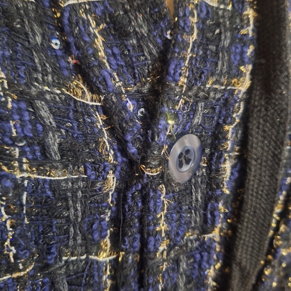 Faith Connexion Tweed oversized hooded shirt black/navy unisex SZ M - Picture 10 of 16